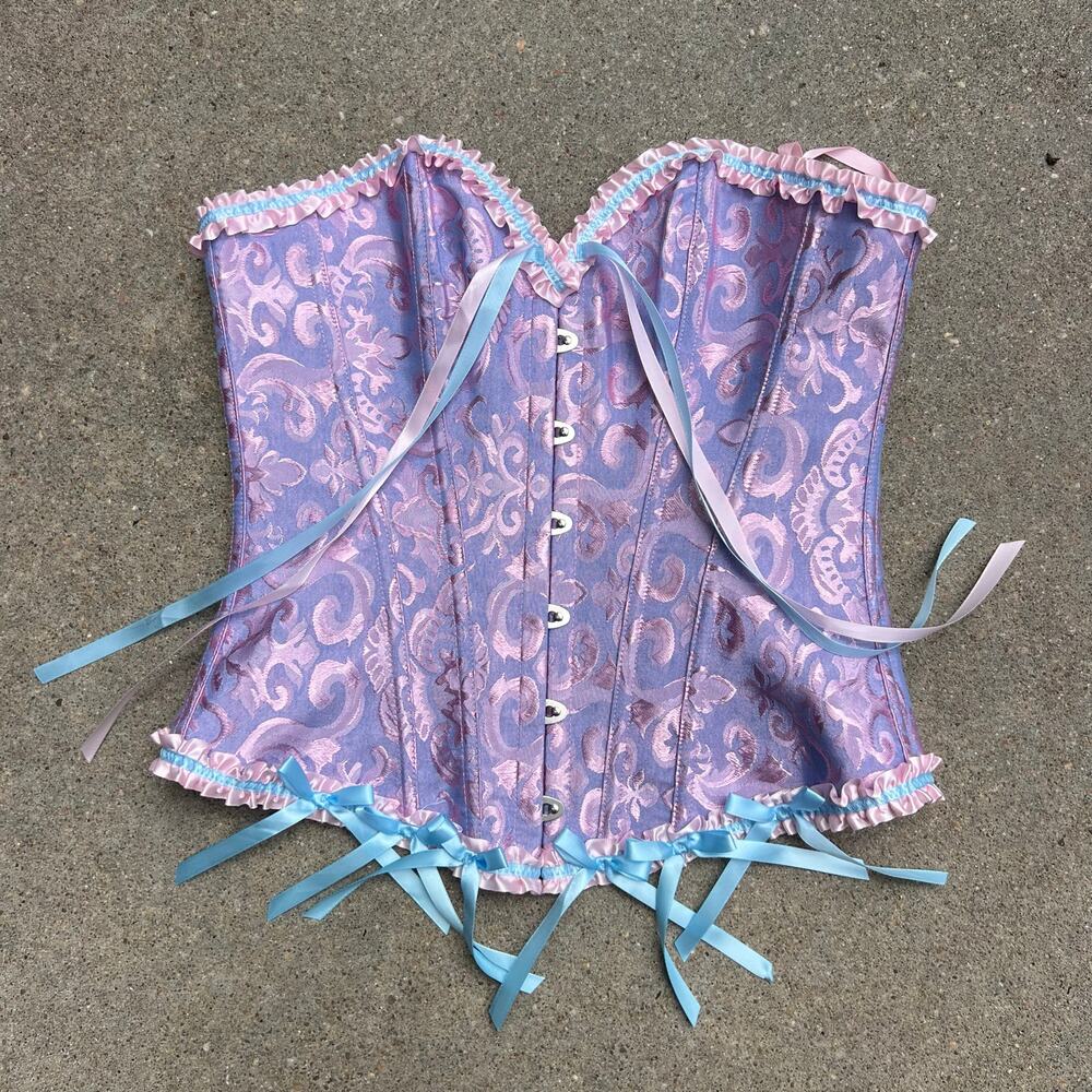 Fairy Whimsy Coquette Corset Lace Up Boned Bustier pastel pink blue SMALL